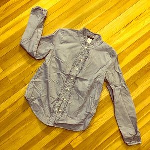 J Crew form fitting button up shirt with ruffles